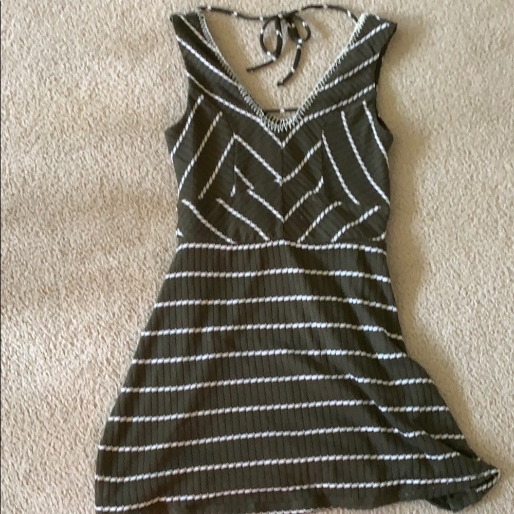 green and white stripped dress